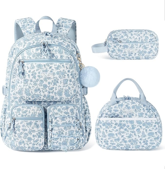 Fimibuke Corduroy Backpack for Girls, 3PCS Kids Backpack with Lunch Box